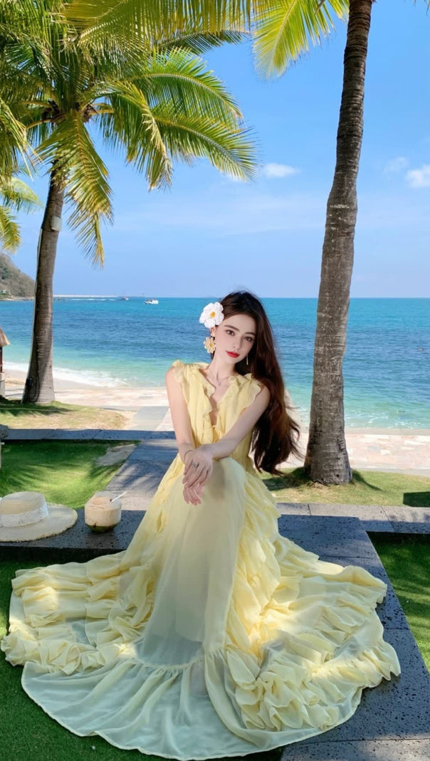 AIIZIE YELLOW RUFFLED MAXI DRESS - product image