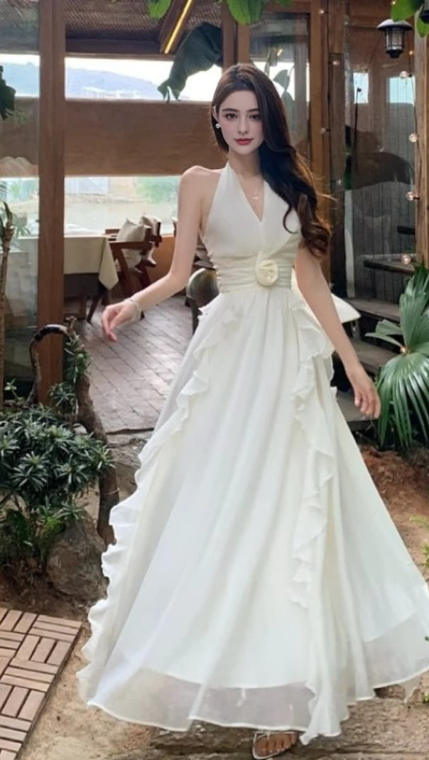 AIIZIE ELEGANT HALTER - NECK RUFFLED MAXI DRESS - product image