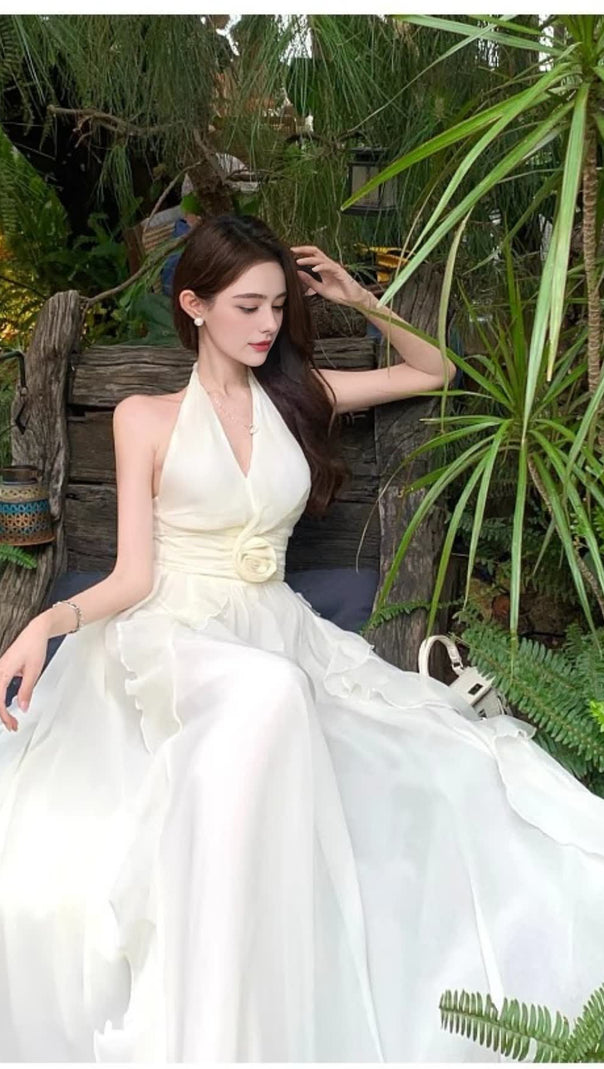 AIIZIE ELEGANT HALTER - NECK RUFFLED MAXI DRESS - product image