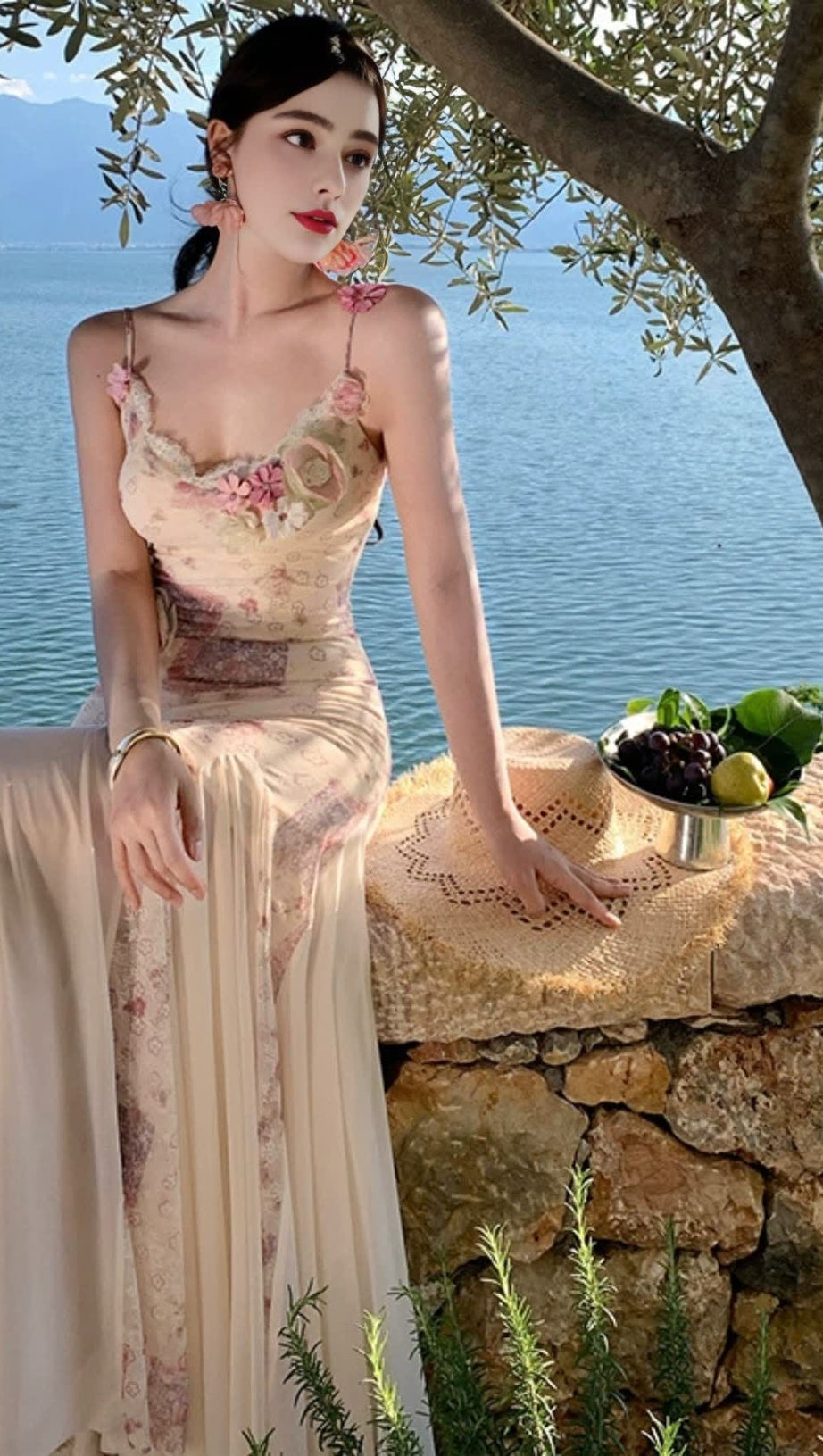 ABITO LUNGO A SIRENA CON STAMPA FLOREALE