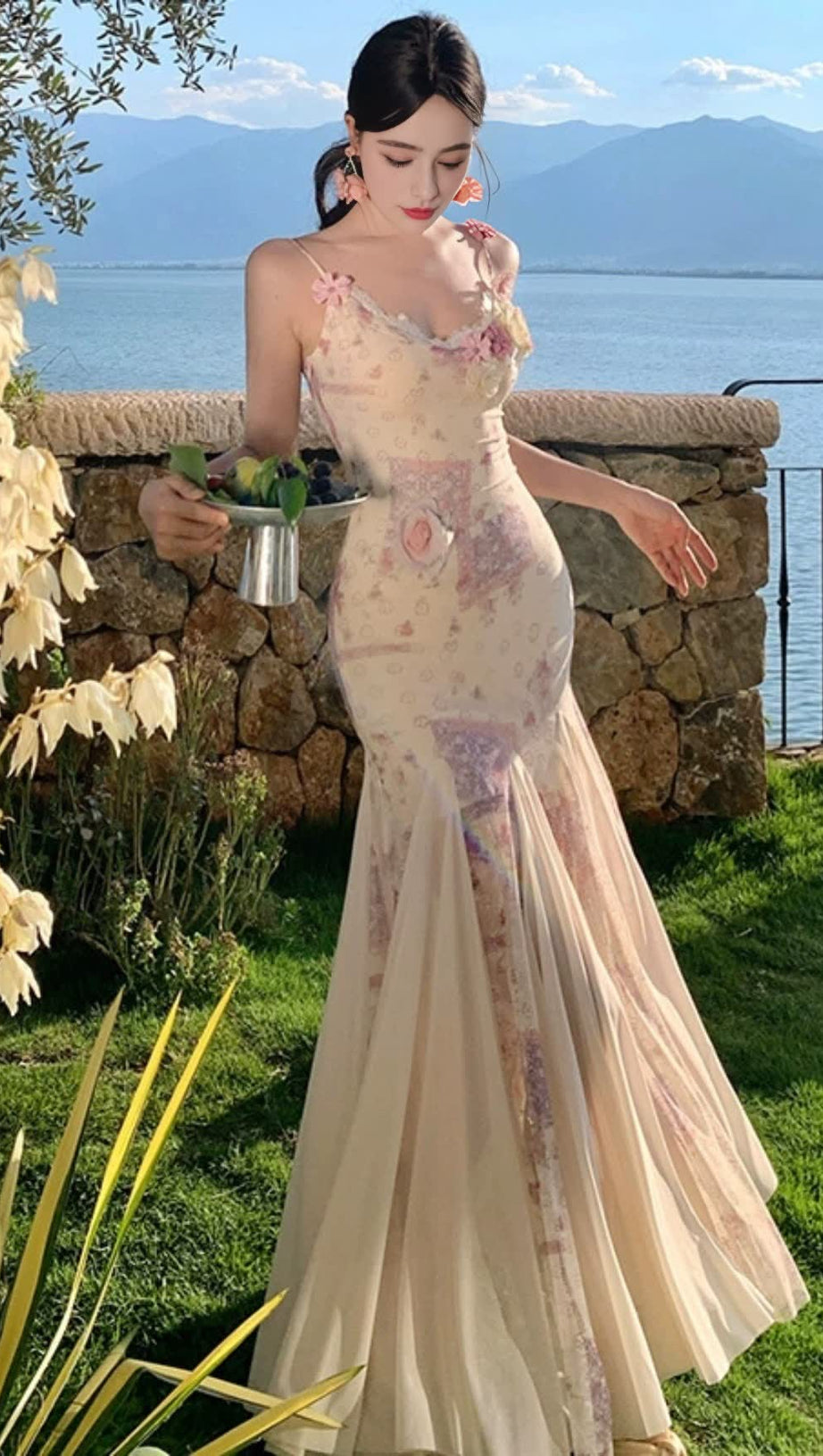 ABITO LUNGO A SIRENA CON STAMPA FLOREALE