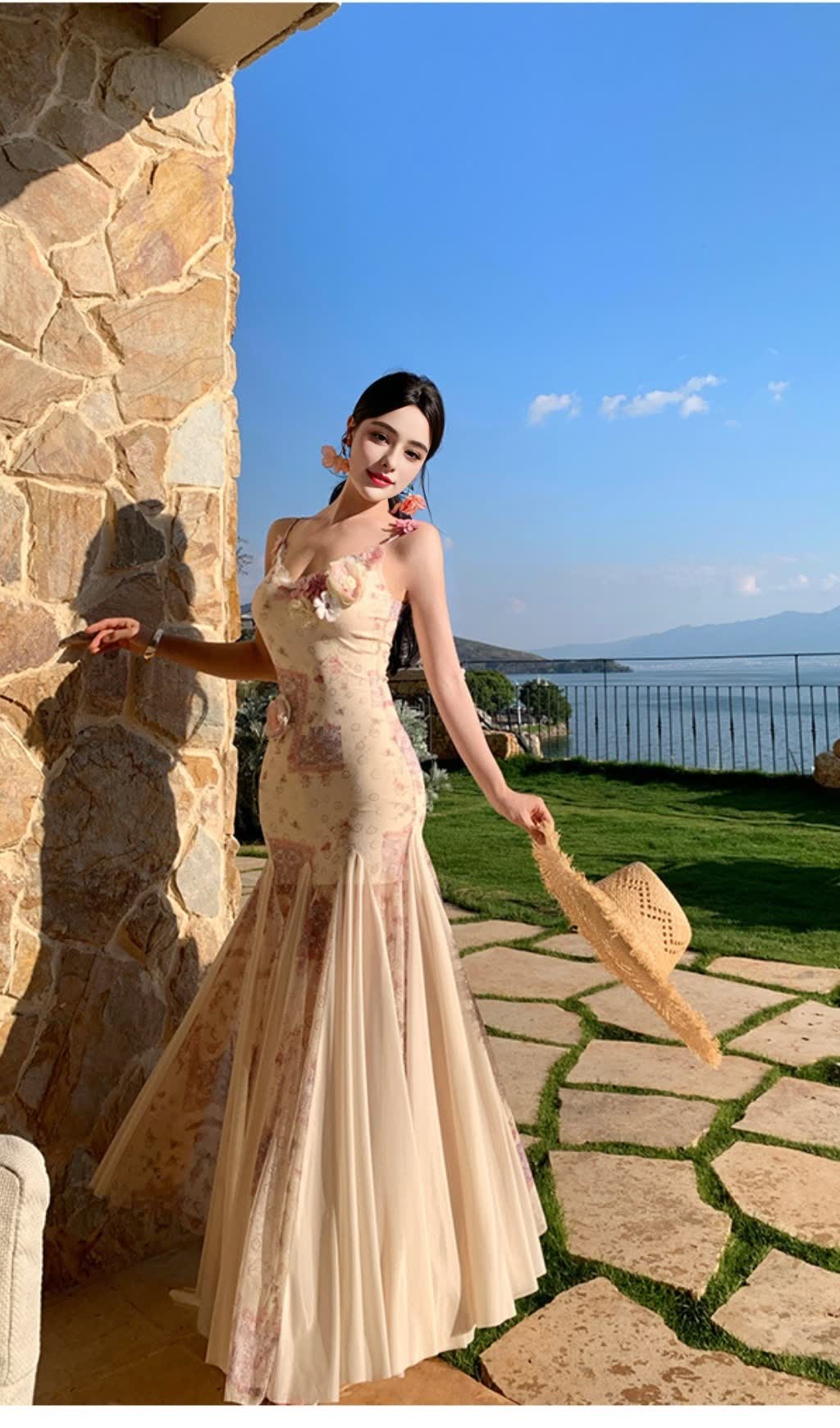 FLORAL - PRINTED MERMAID GOWN MAXI DRESS