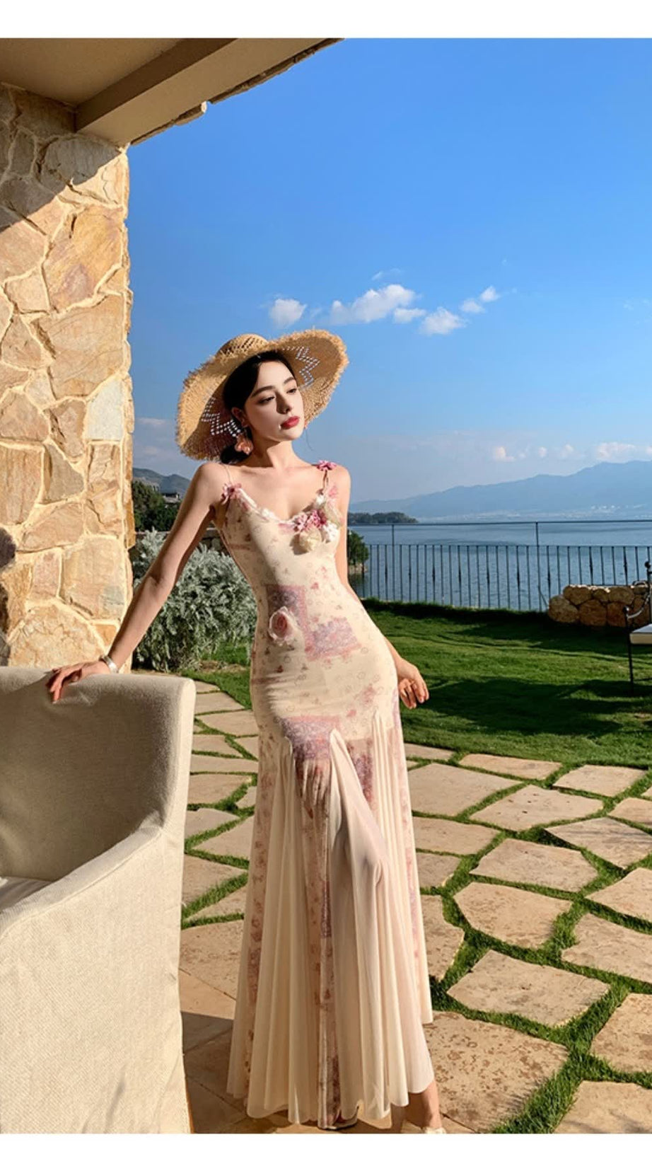 ABITO LUNGO A SIRENA CON STAMPA FLOREALE