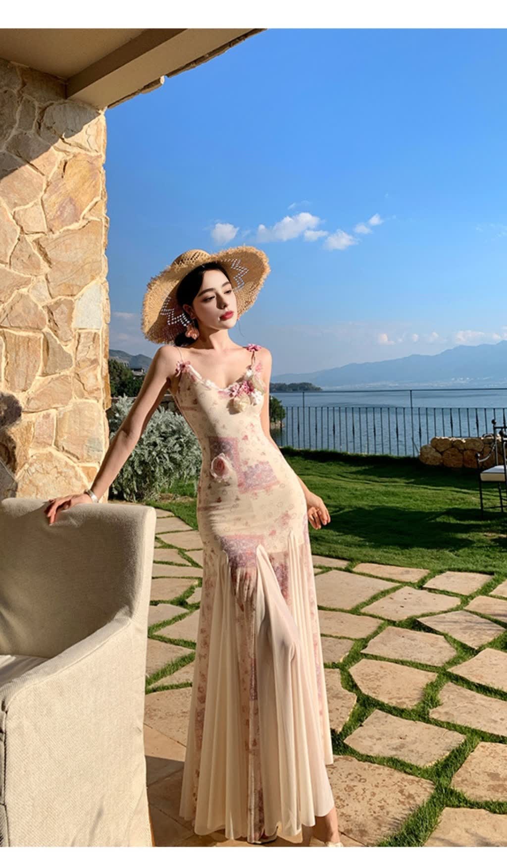 FLORAL - PRINTED MERMAID GOWN MAXI DRESS