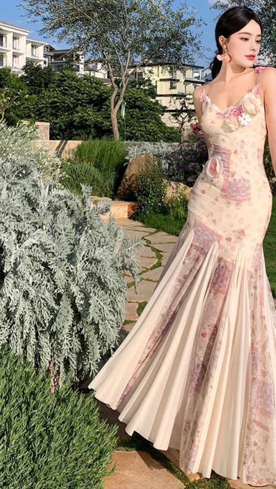 ABITO LUNGO A SIRENA CON STAMPA FLOREALE