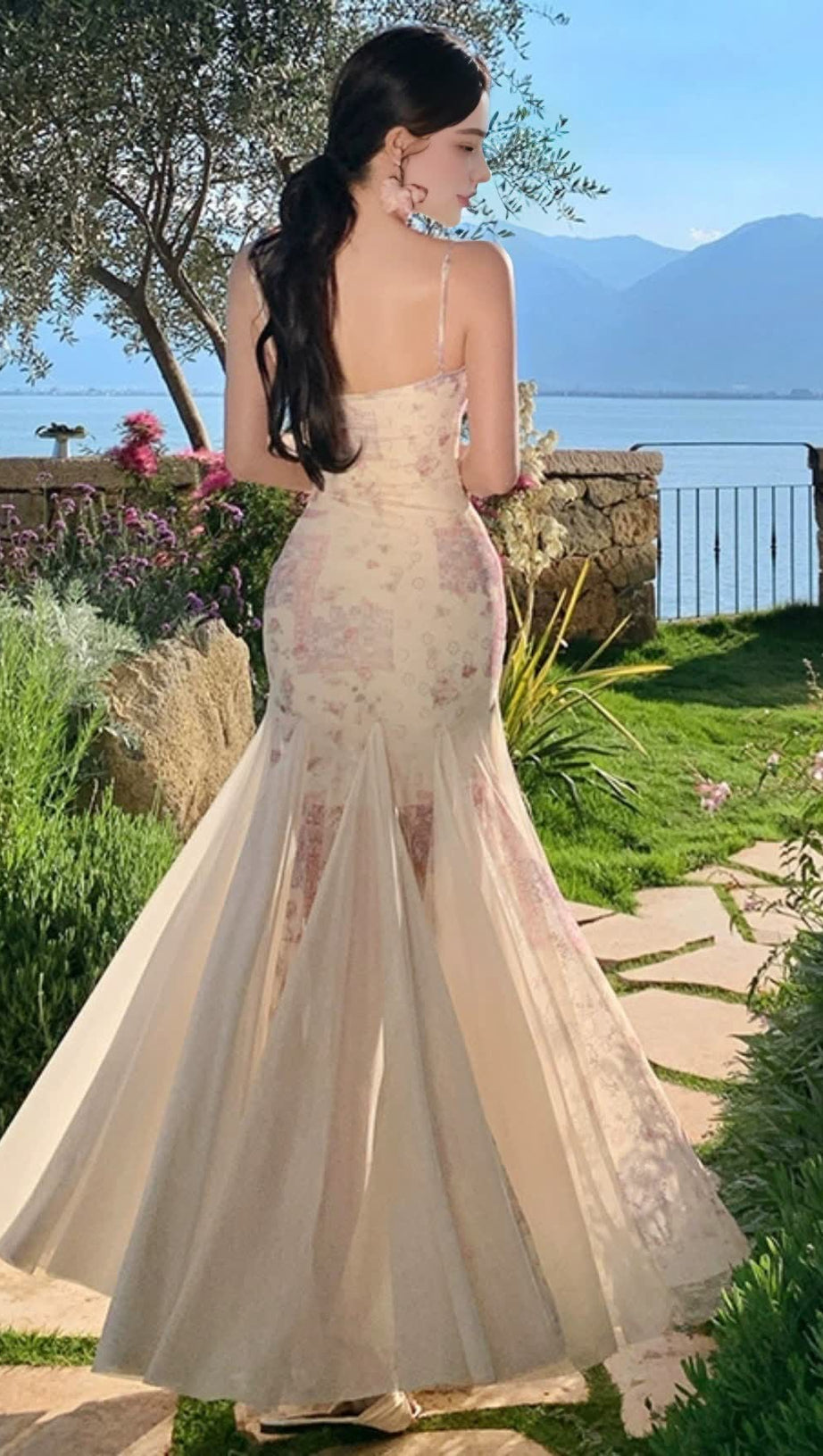 ABITO LUNGO A SIRENA CON STAMPA FLOREALE