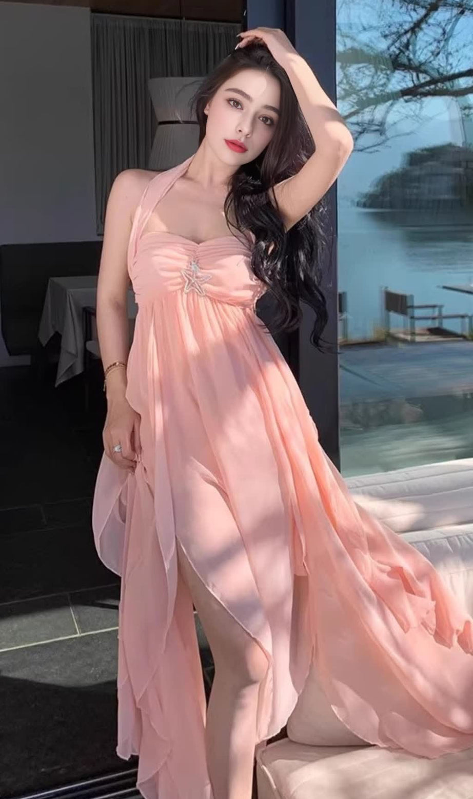Elegant Pink Strapless Maxi Dress