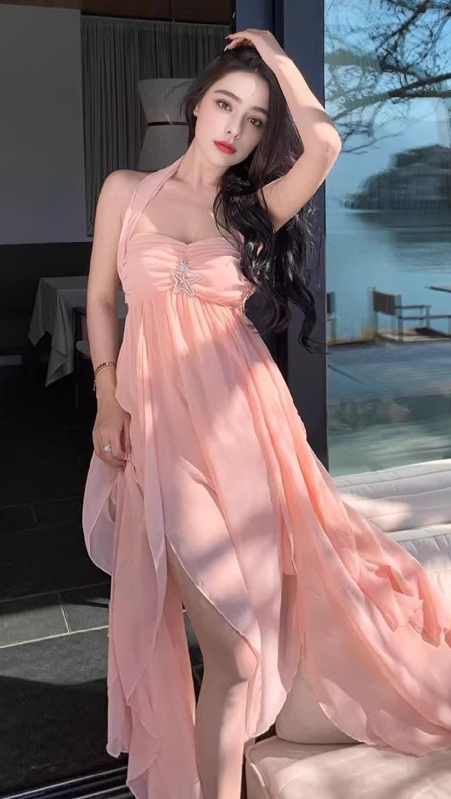 ELEGANT PINK STRAPLESS MAXI DRESS