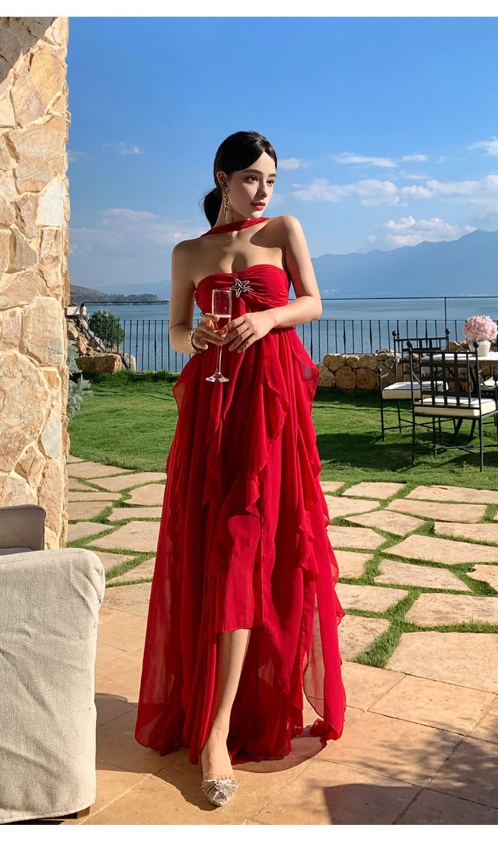 ELEGANT RED STRAPLESS MAXI DRESS