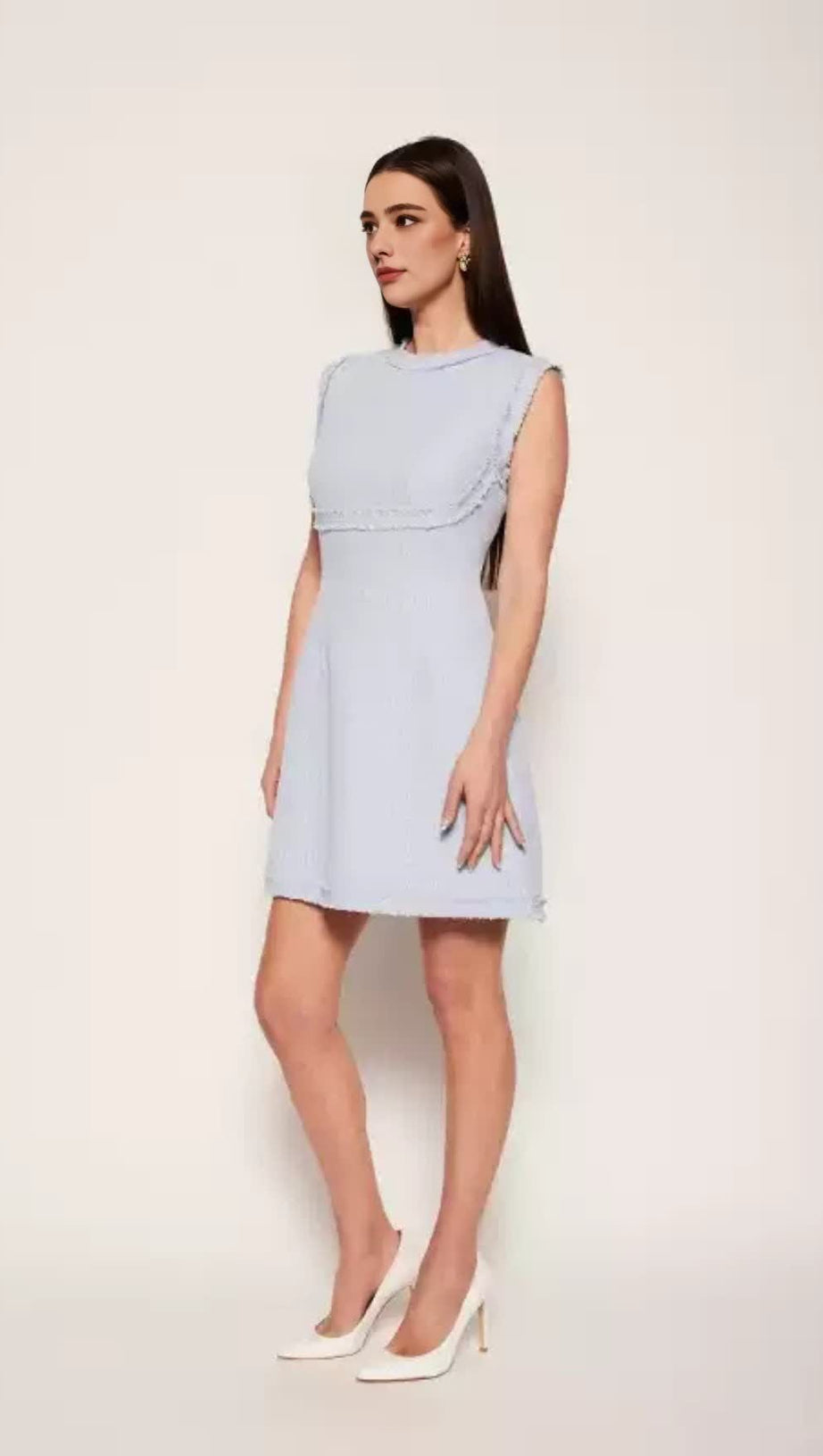 TWEED SLEEVELESS MINI DRESS IN BLUE