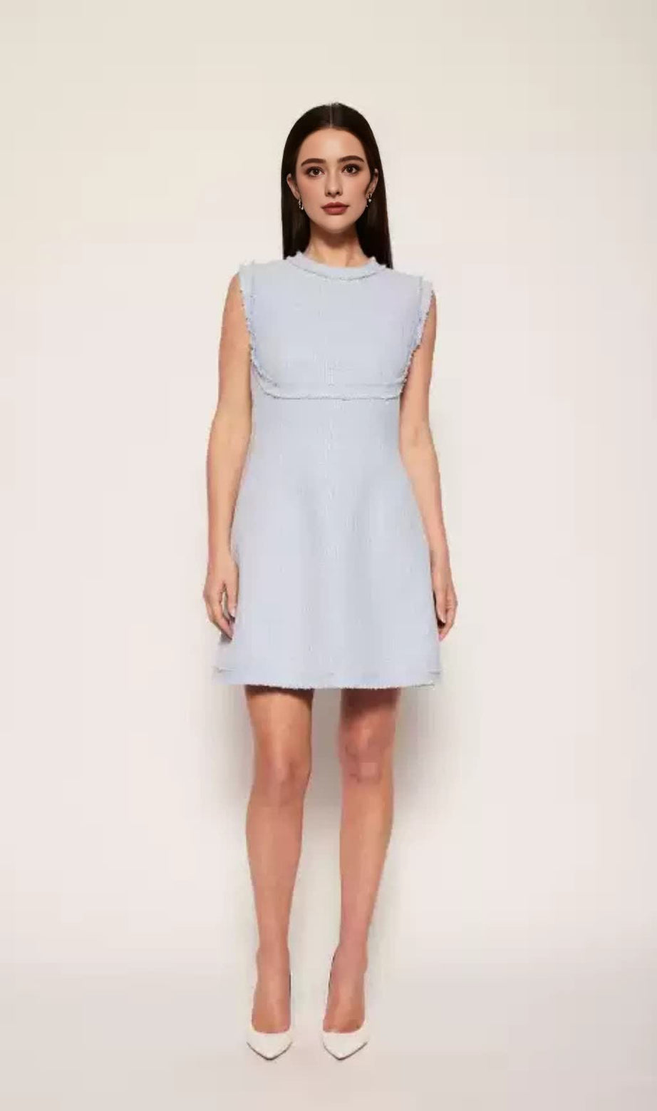 Tweed sleeveless mini dress in blue