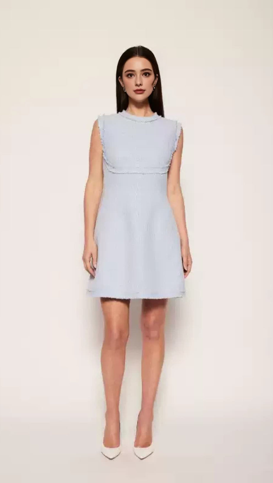 TWEED SLEEVELESS MINI DRESS IN BLUE