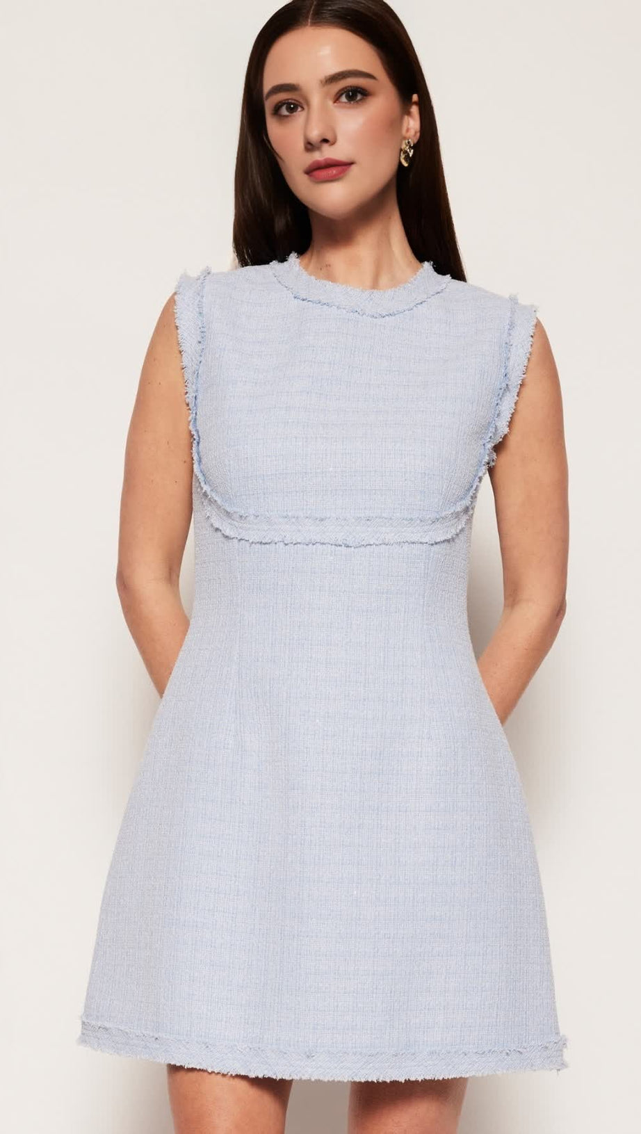 TWEED SLEEVELESS MINI DRESS IN BLUE