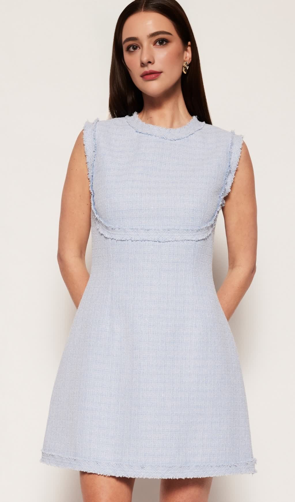 TWEED SLEEVELESS MINI DRESS IN BLUE