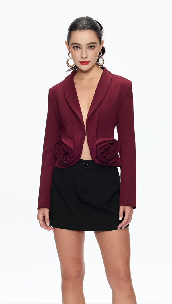 AIIZIE ASHLEY FLOWER PLUNGE BLAZER IN BURGUNDY - product image