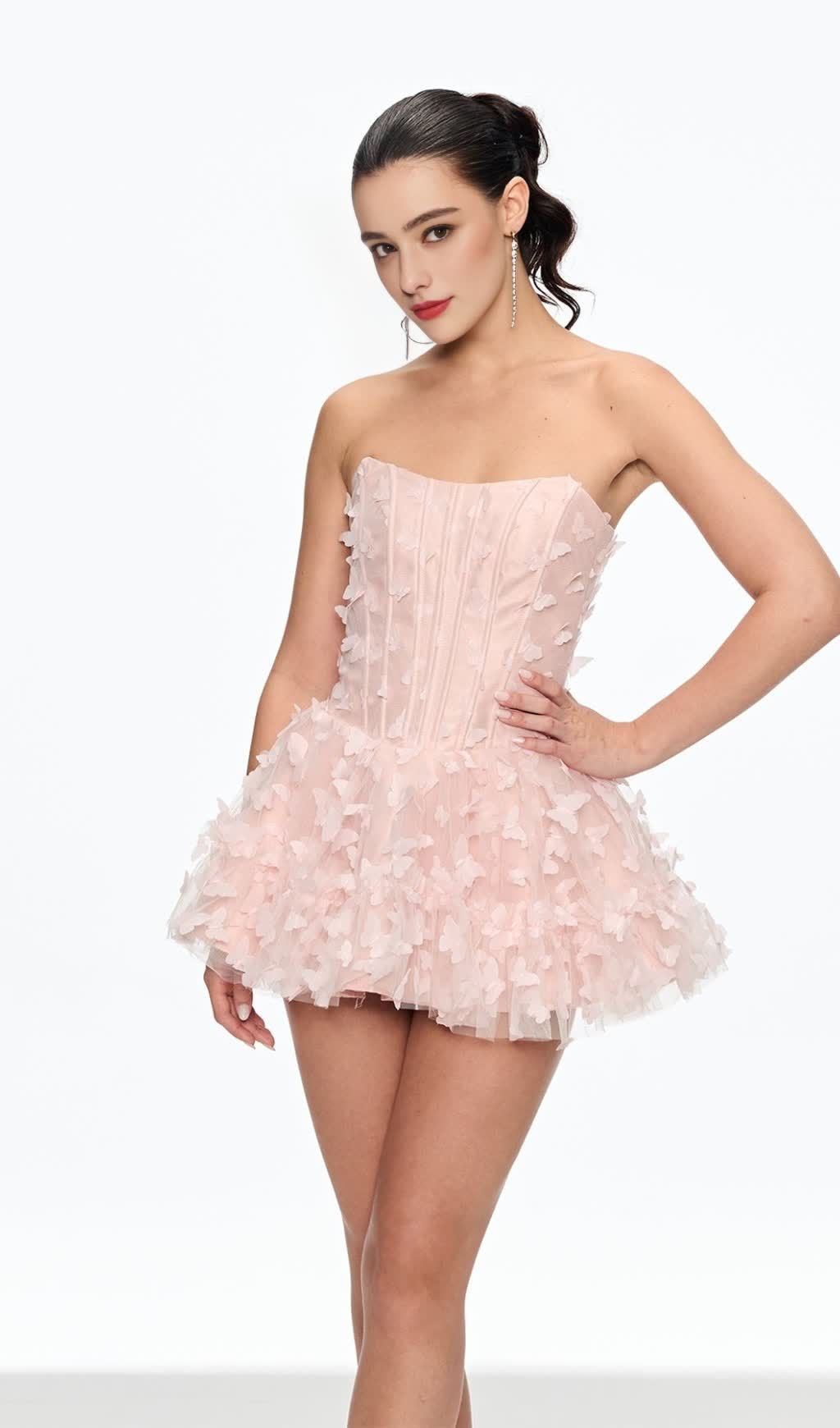 Aurora – Puffiges Minikleid mit Schmetterlingskorsett in Rosa