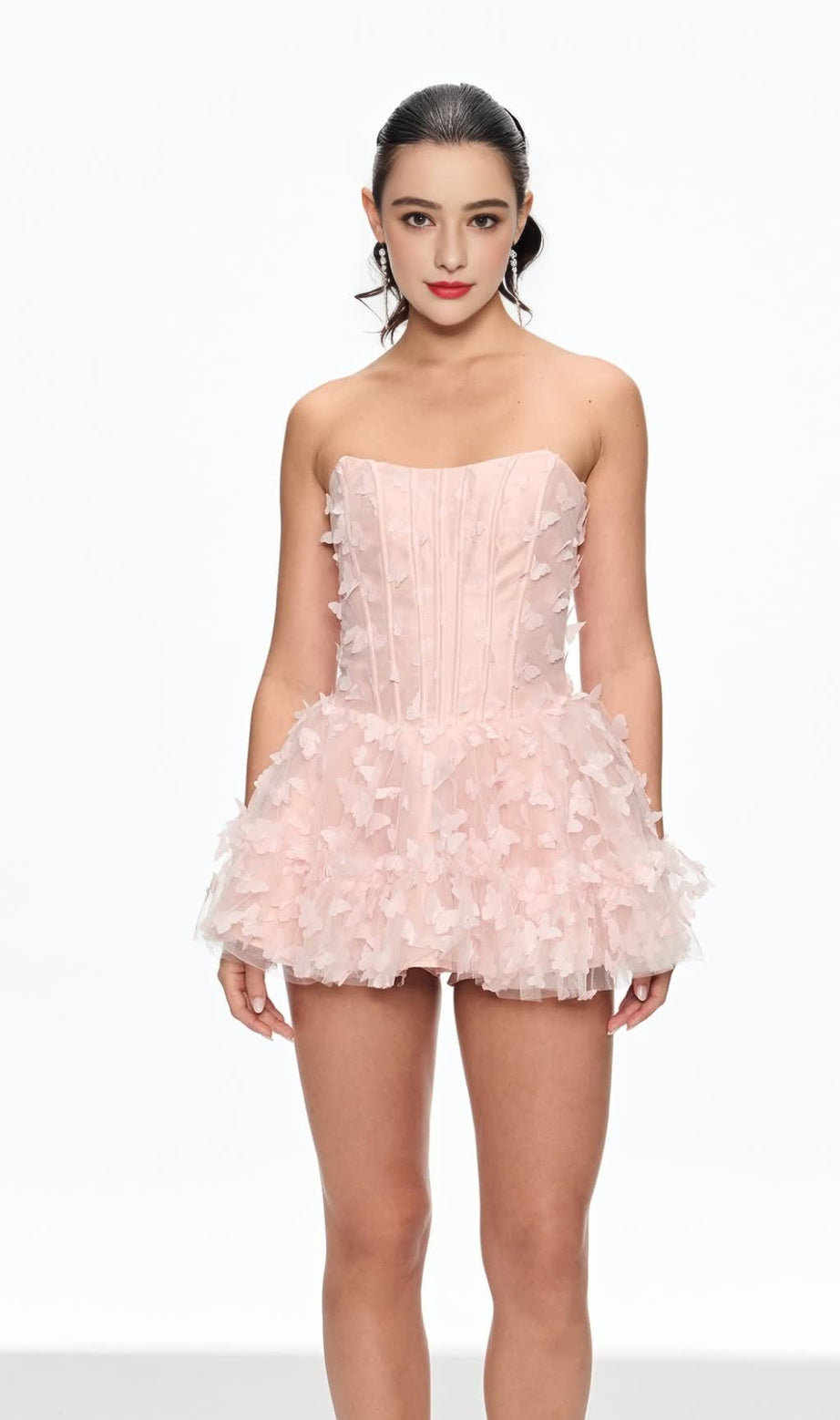 Aurora Butterfly Corset Puffy Mini Dress in rosa