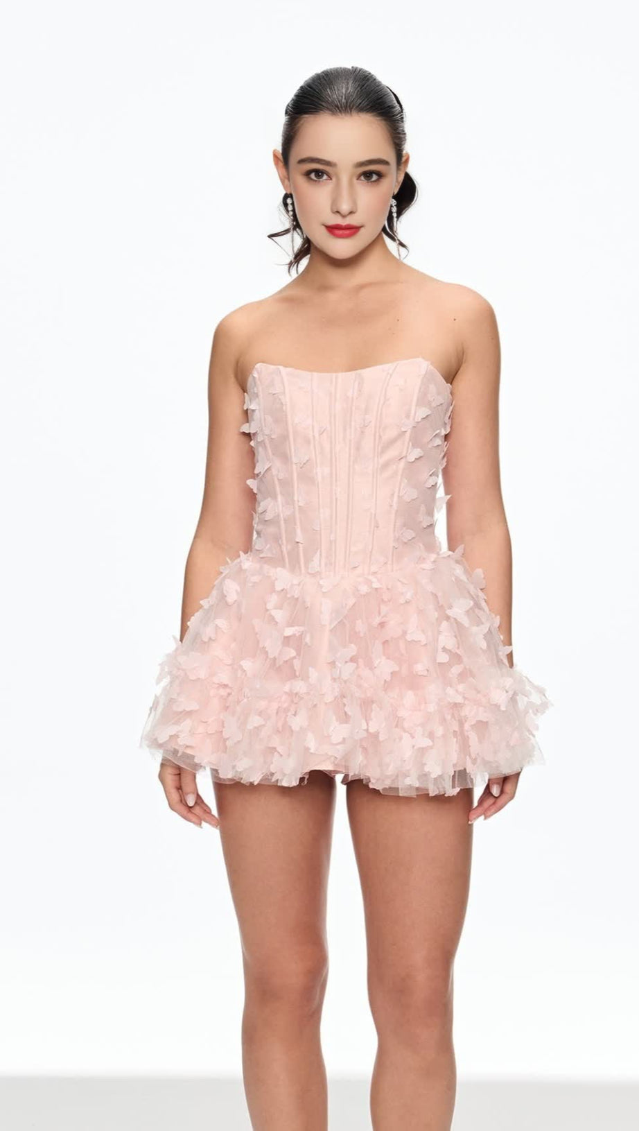AURORA BUTTERFLY CORSET PUFFY MINI DRESS IN PINK