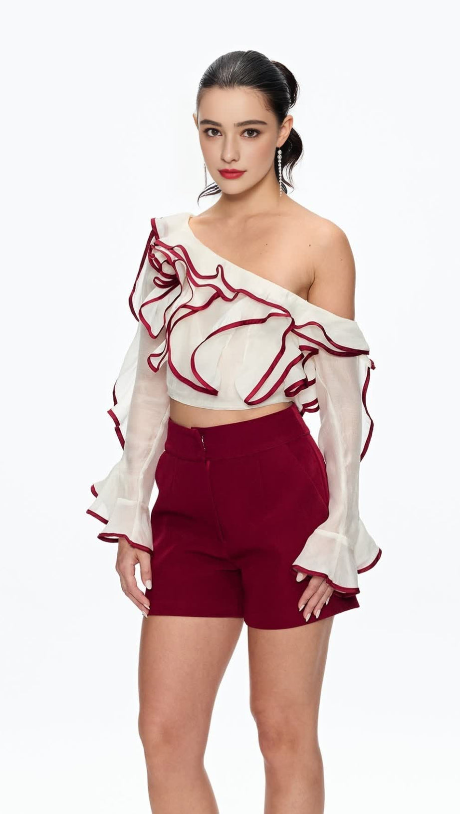 CAMILLE SINGLE SHOULDER RUFFLE PANTS SET