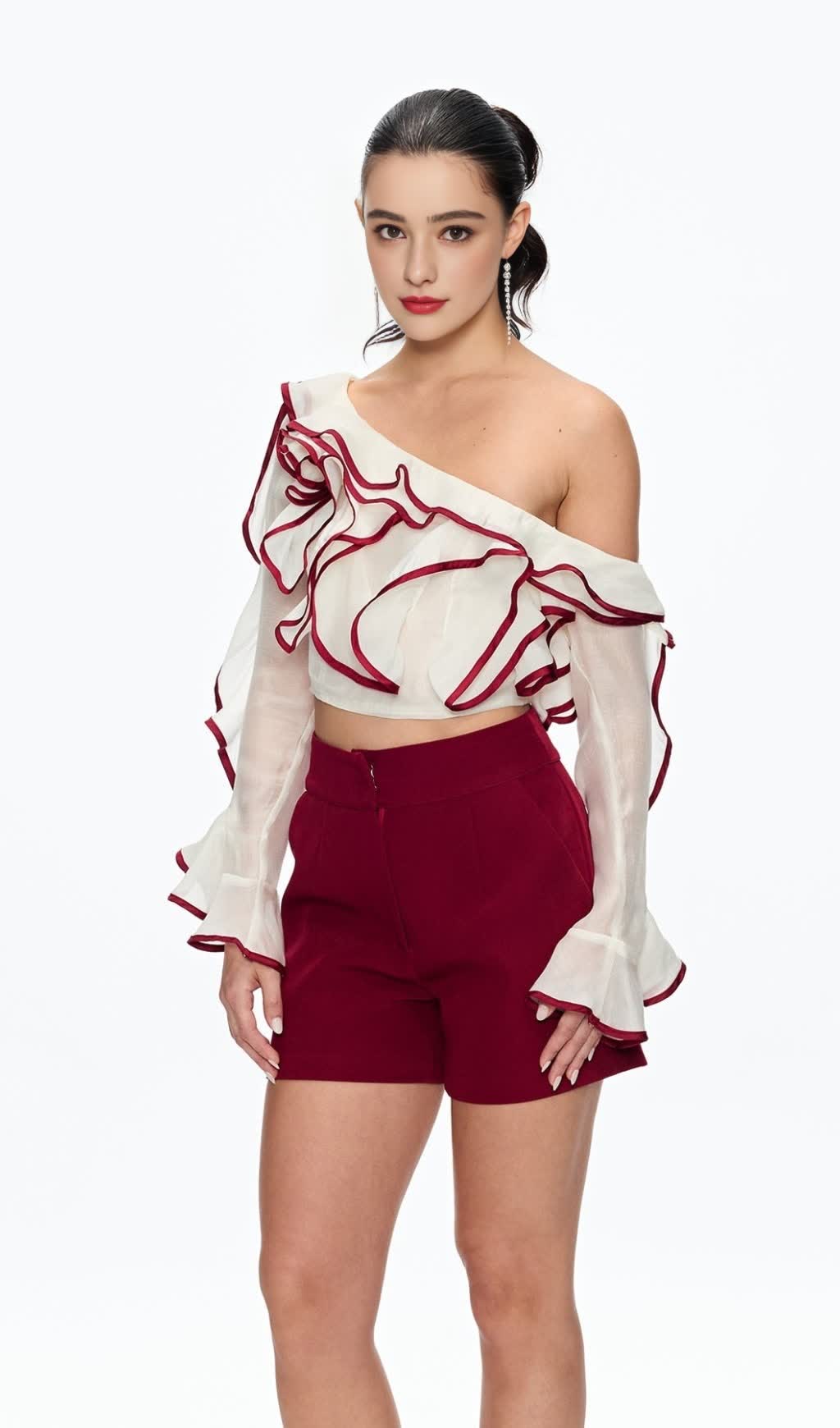 CAMILLE SINGLE SHOULDER RUFFLE PANTS SET