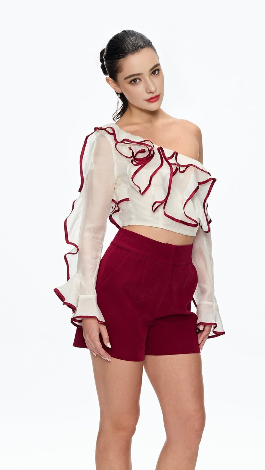 CAMILLE SINGLE SHOULDER RUFFLE PANTS SET