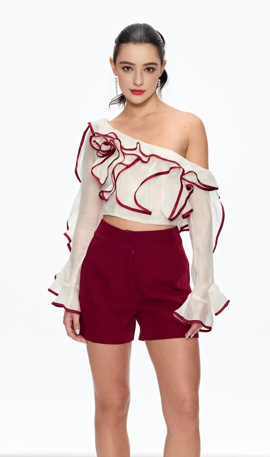 camille Single Shoulder Ruffle Pants Set