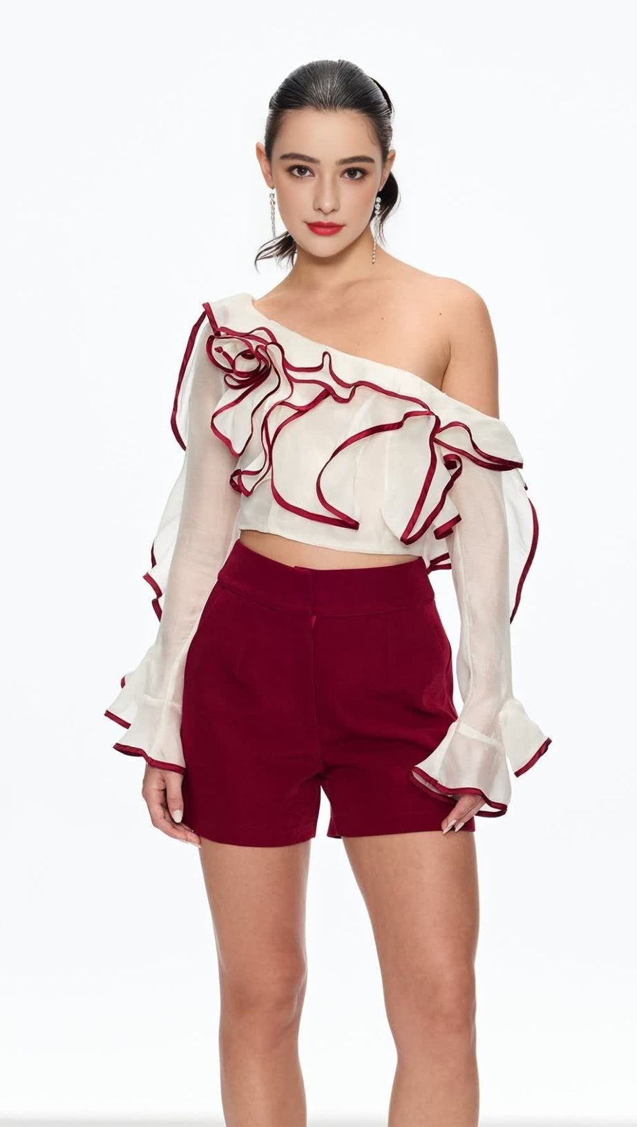 CAMILLE SINGLE SHOULDER RUFFLE PANTS SET