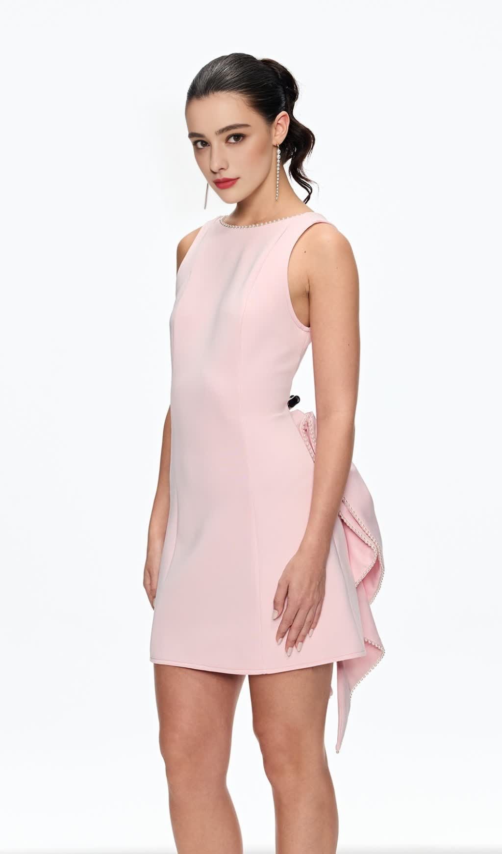 BERNICE PEARL BOW BACKLESS MINI DRESS IN PINK