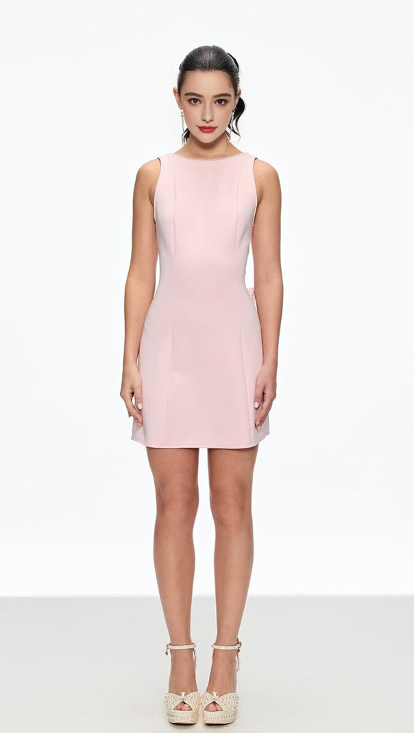 AIIZIE BERNICE PEARL BOW BACKLESS MINI DRESS IN PINK - product image