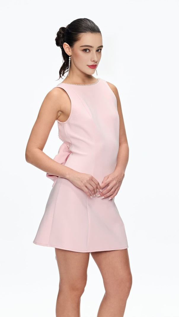 AIIZIE BERNICE PEARL BOW BACKLESS MINI DRESS IN PINK - product image