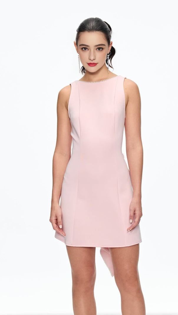 AIIZIE BERNICE PEARL BOW BACKLESS MINI DRESS IN PINK - product image