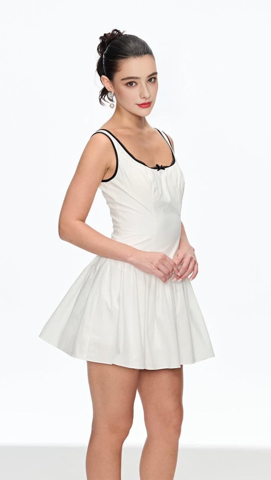 IRENE SLEEVELESS RUCH MINI DRESS IN WHITE