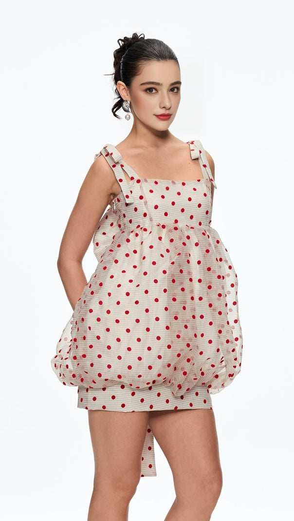 AIIZIE JENNIFER DOT GRID BOW MINI DRESS - product image
