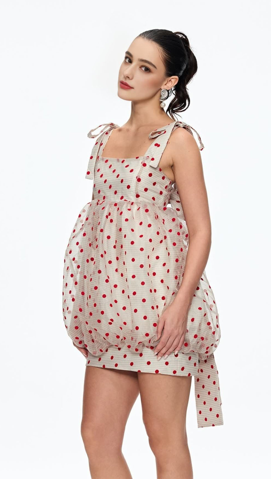 JENNIFER DOT GRID BOW MINI DRESS