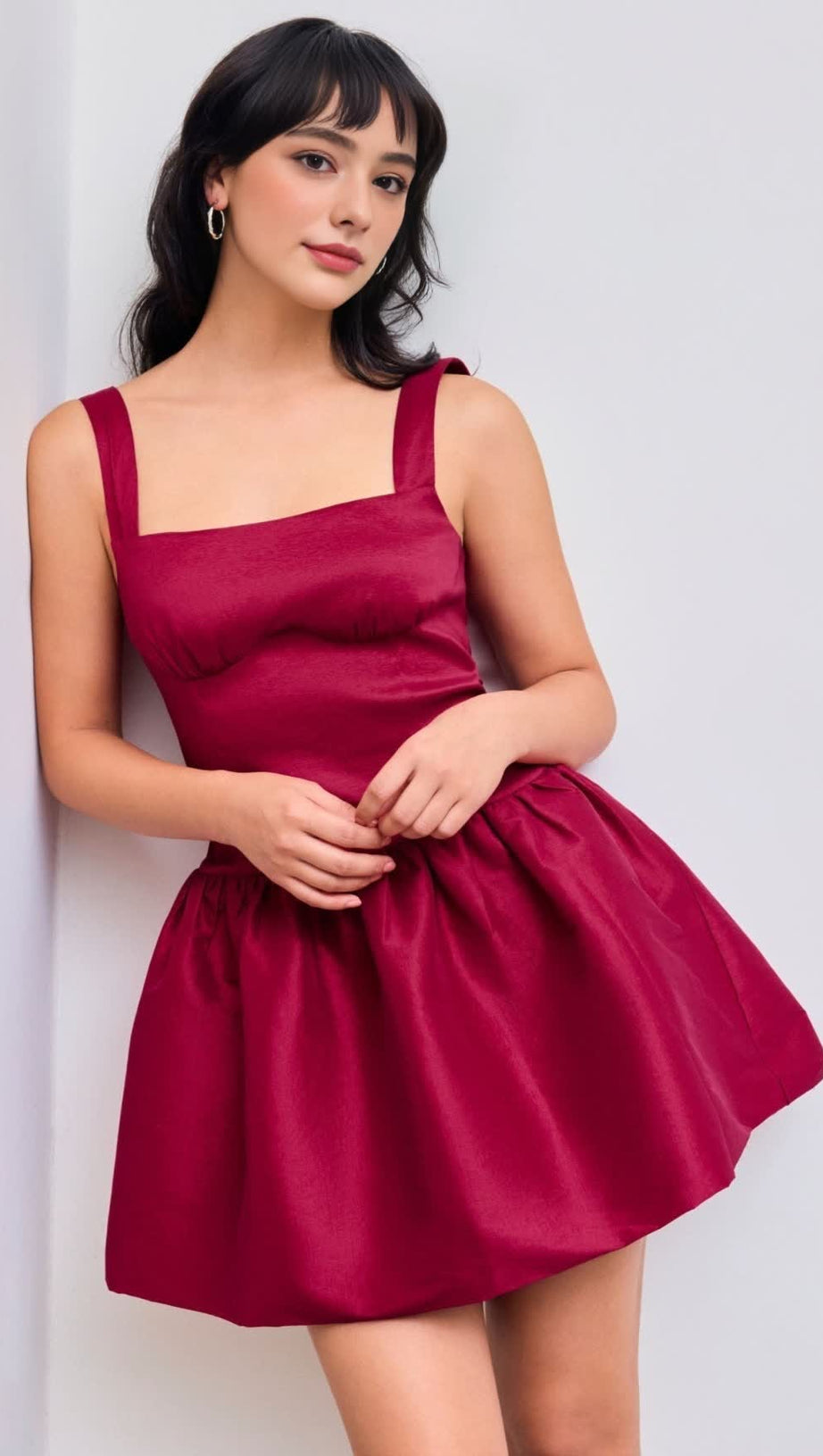 SQUARE NECK BOWKNOT ZIPPER MINI DRESS IN RED
