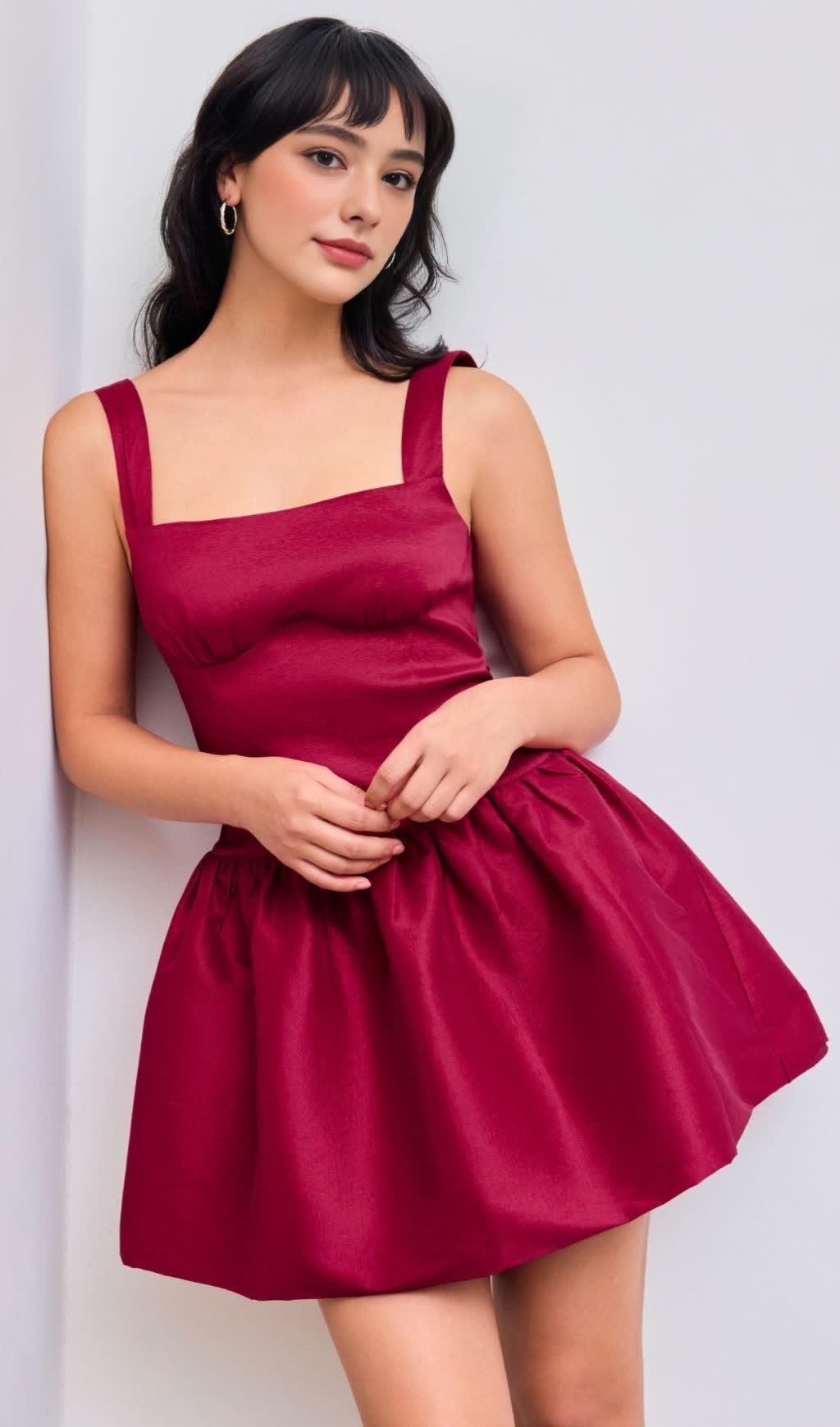 SQUARE NECK BOWKNOT ZIPPER MINI DRESS IN RED