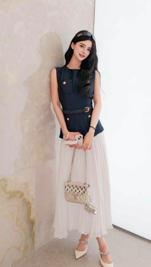 AIIZIE SLEEVELESS BELTED CHIFFON MIDI DRESS - product image
