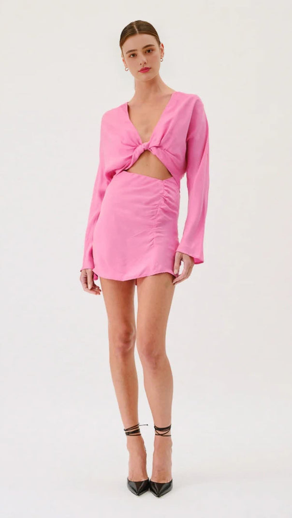 AIIZIE LONG SLEEVE TWIST FRONT MINI DRESS - PINK - product image