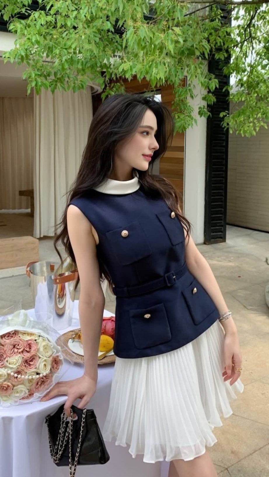 SLEEVELESS BELTED CHIFFON MINI DRESS