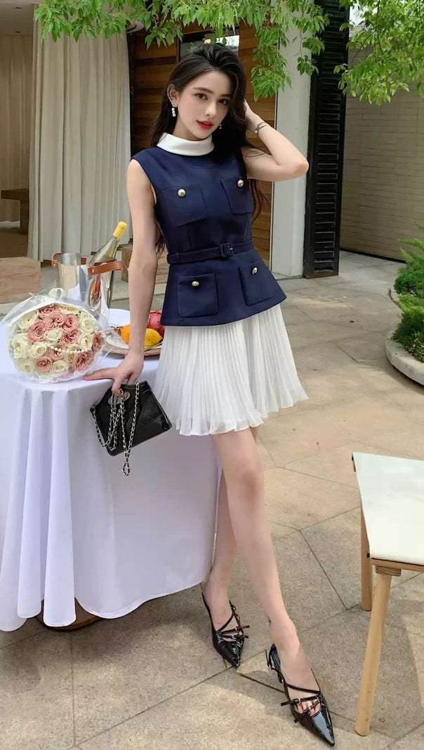 AIIZIE SLEEVELESS BELTED CHIFFON MINI DRESS - product image