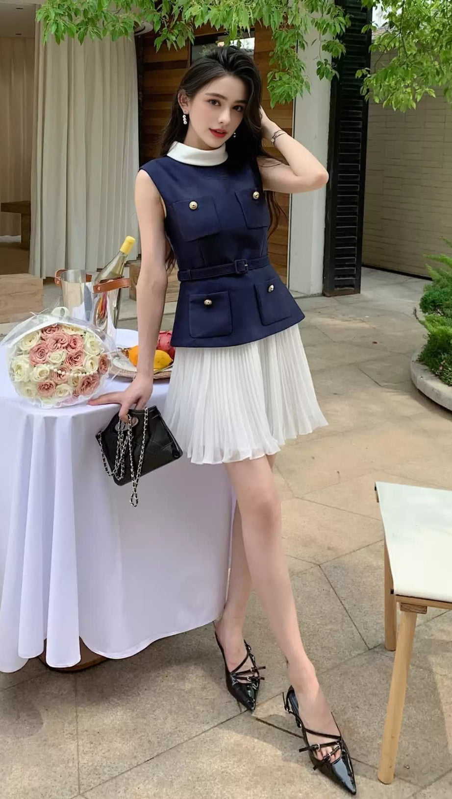 SLEEVELESS BELTED CHIFFON MINI DRESS