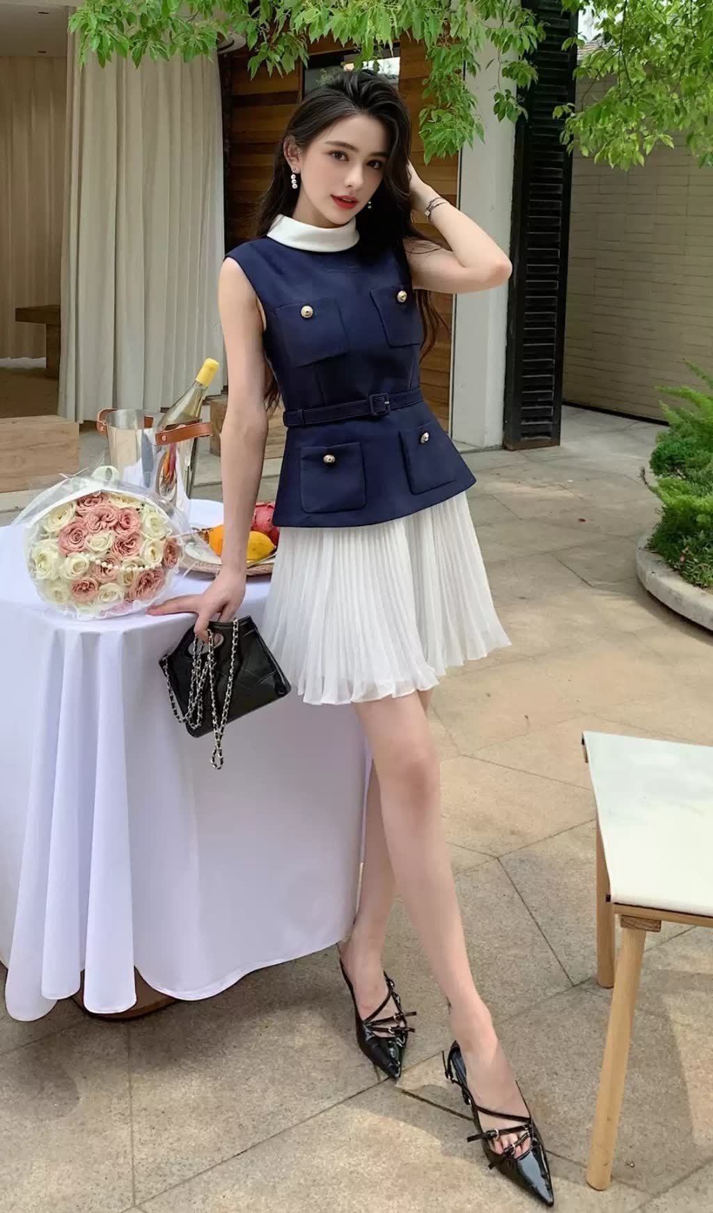 SLEEVELESS BELTED CHIFFON MINI DRESS