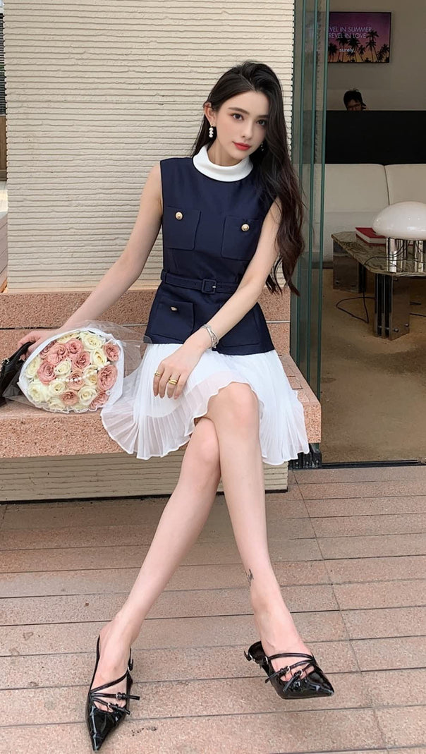AIIZIE SLEEVELESS BELTED CHIFFON MINI DRESS - product image