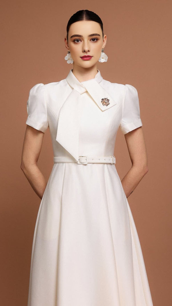 AIIZIE JOSEPHINE SHORT SLEEVES DIAMOND MIDI DRESS - product image