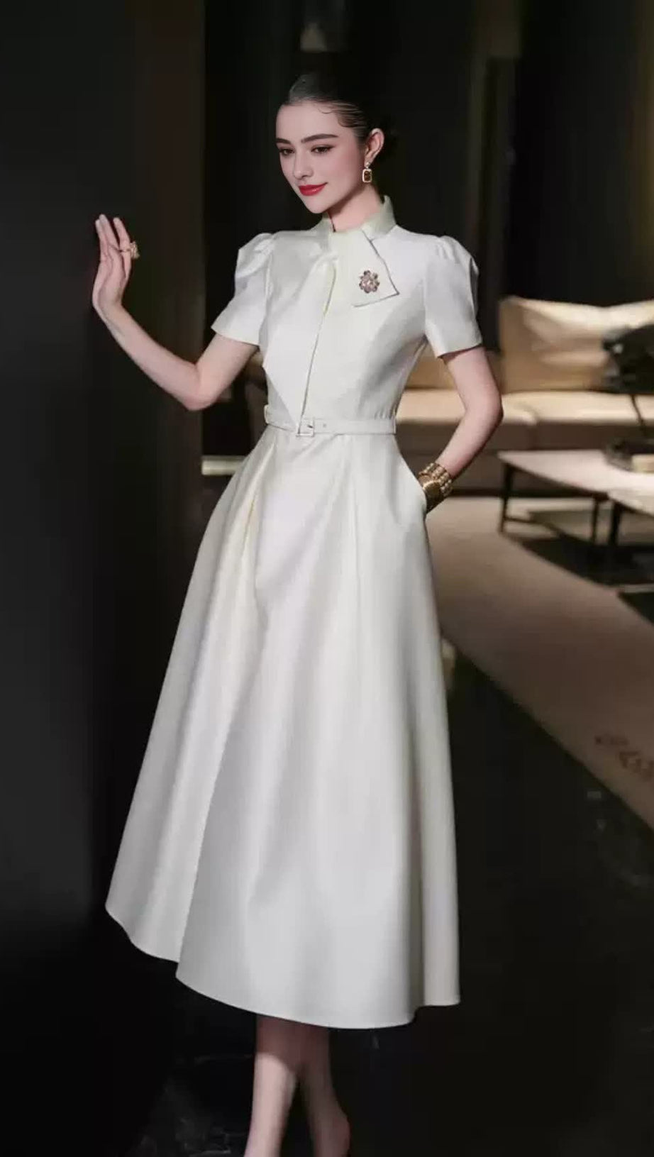 JOSEPHINE SHORT SLEEVES DIAMOND MIDI DRESS