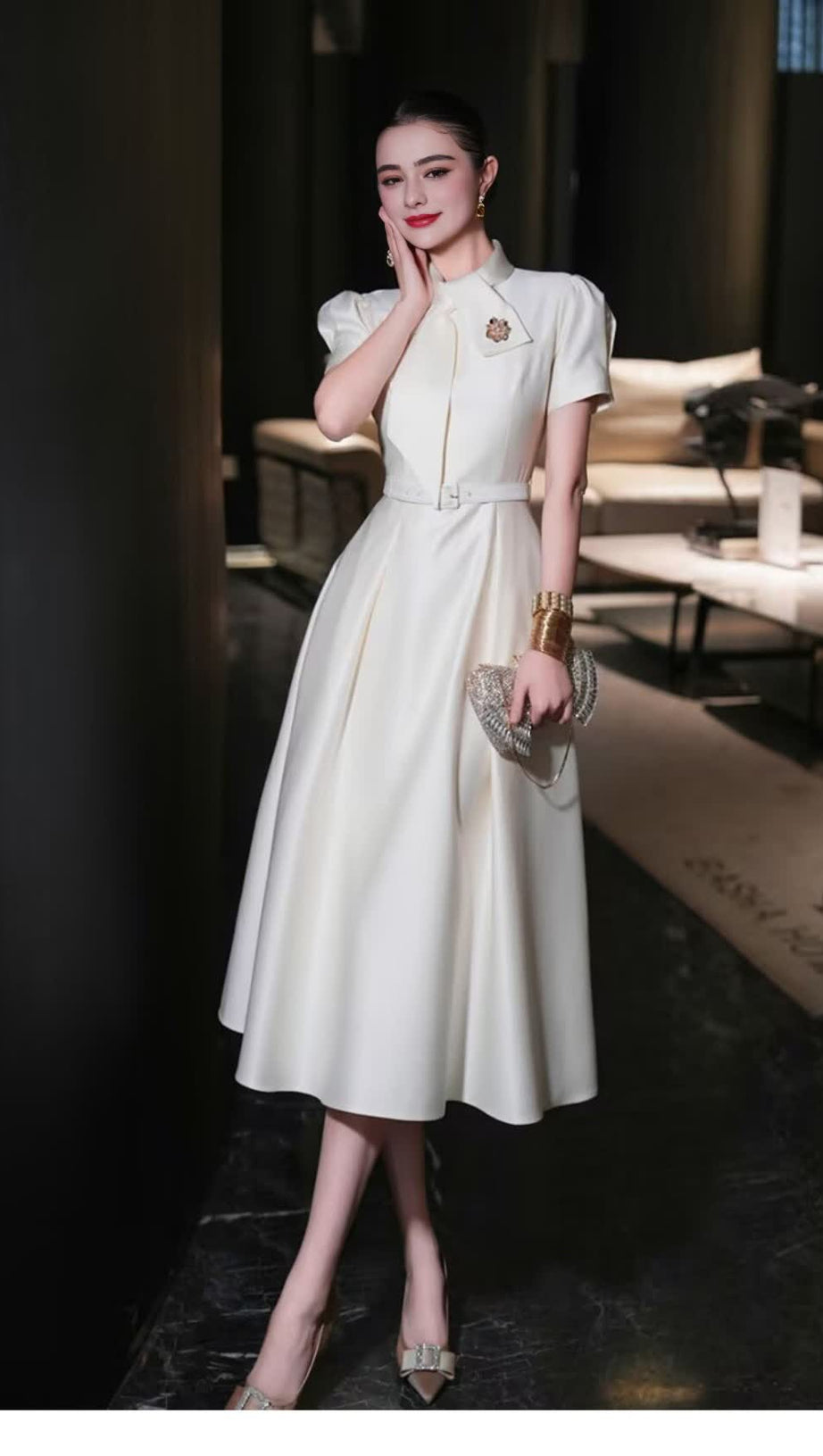 JOSEPHINE SHORT SLEEVES DIAMOND MIDI DRESS