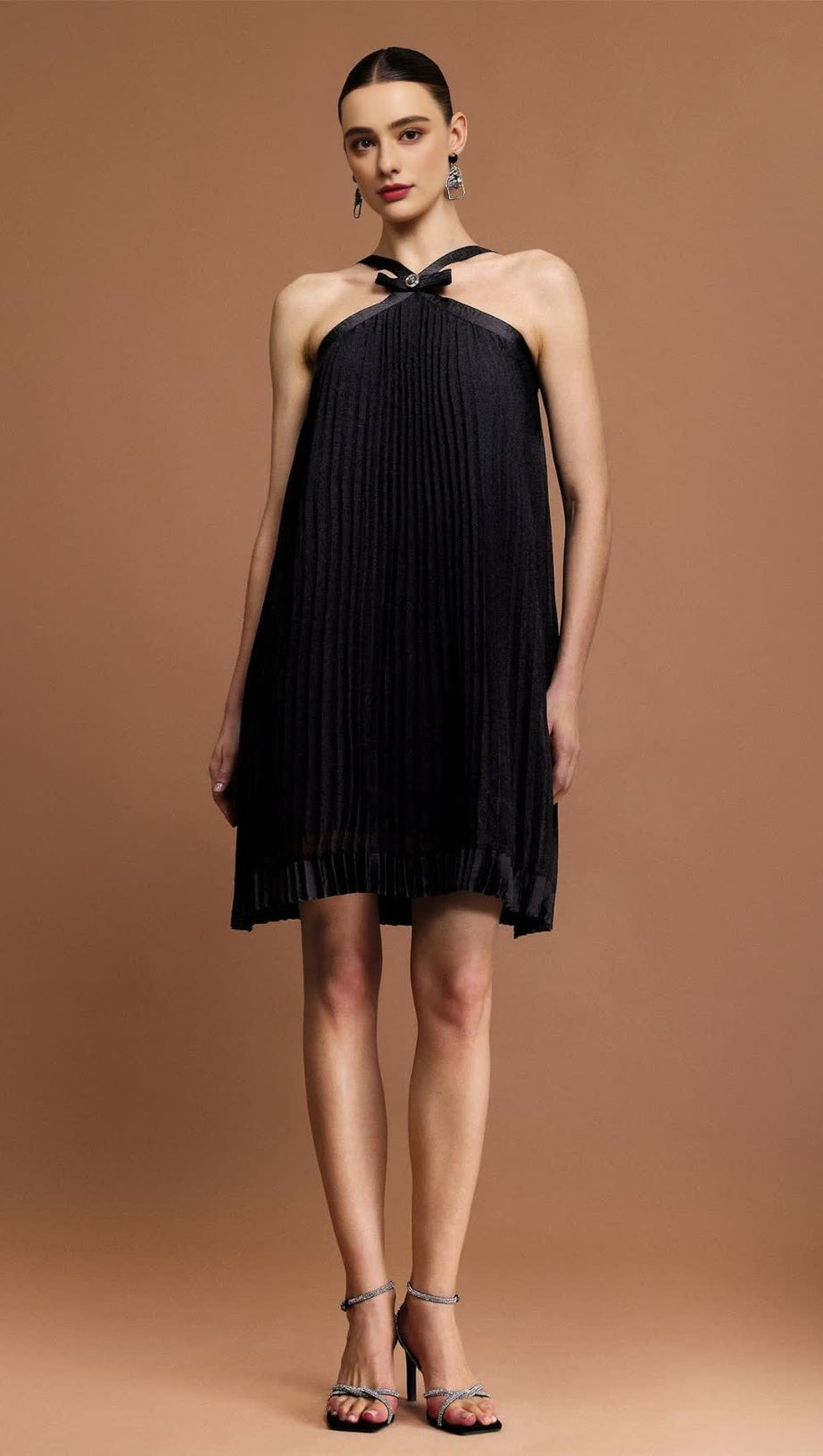 MINI ABITO SENZA MANICHE CON FIOCCO E PIEGHE JESSICA