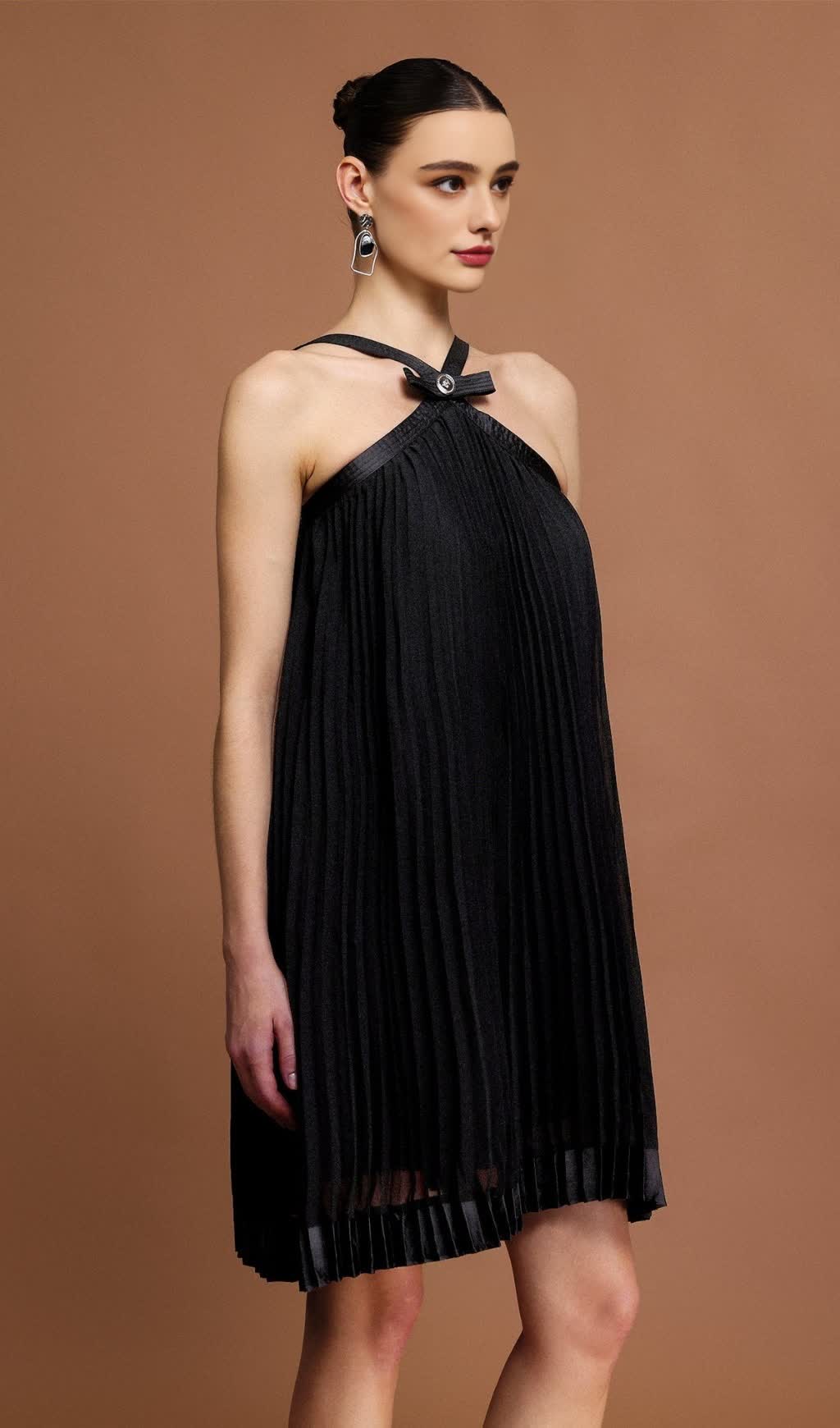 MINI ABITO SENZA MANICHE CON FIOCCO E PIEGHE JESSICA