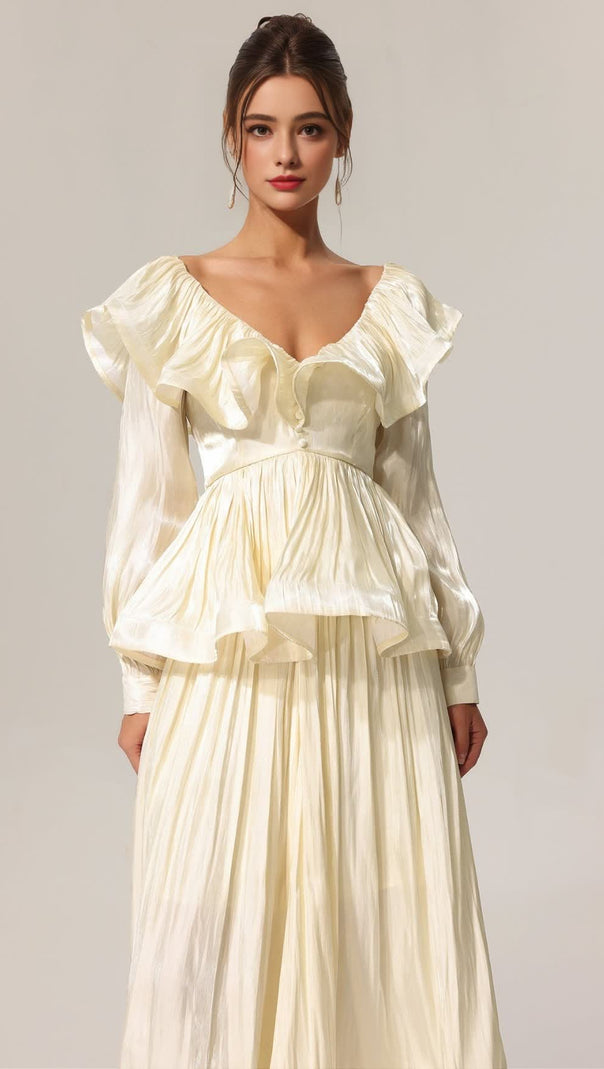 AIIZIE JENNIFER FOLDS V-NECK LONG SLEEVES TOP AND SKIRT TWO-PIECE SET - product image