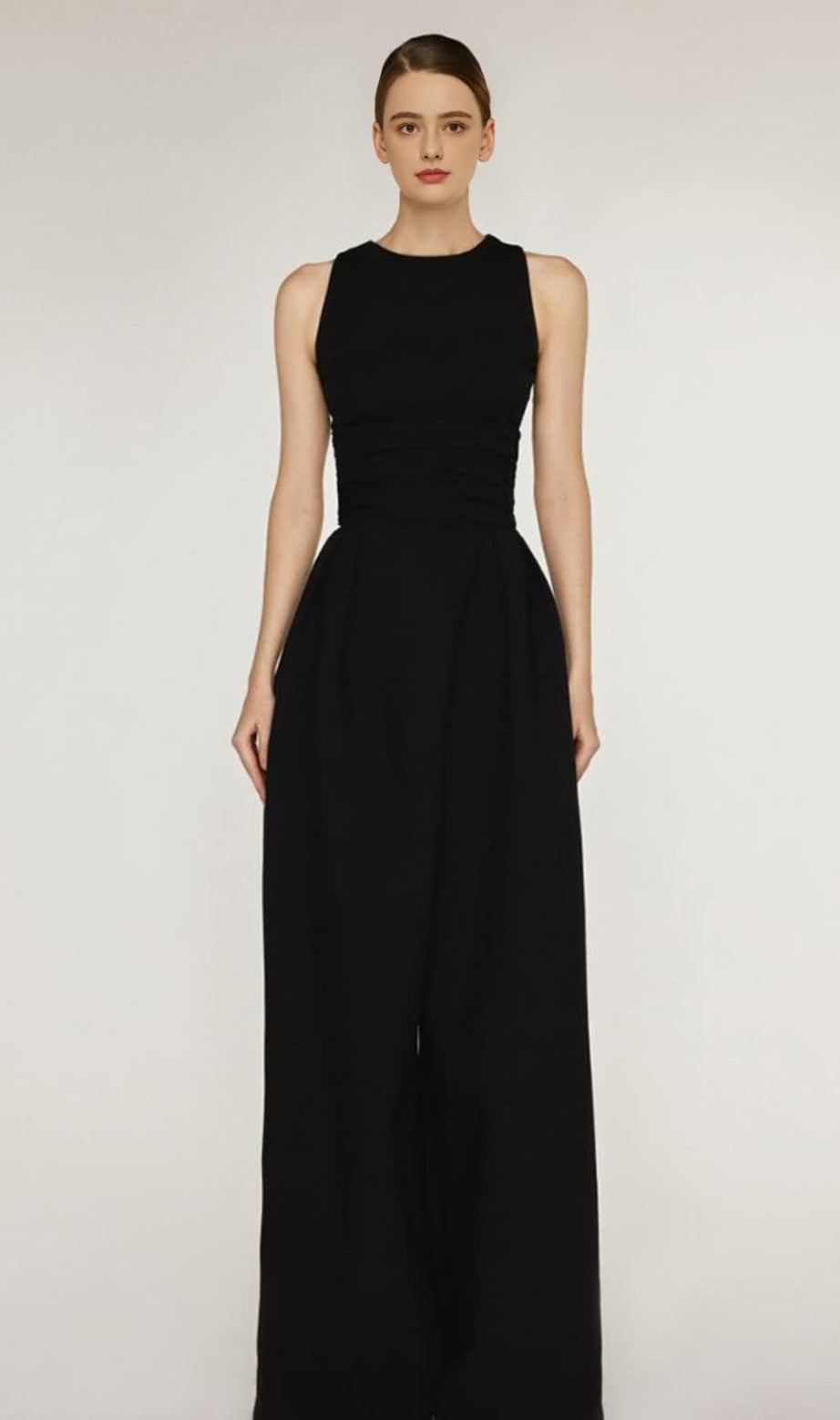 Stretch Sleeveless Tank Top Pleated Pants Set in black